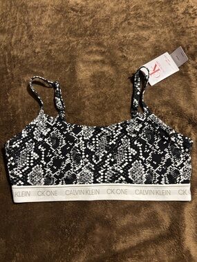 Calvin Klein Black & White Snakeskin Bralette with Logo Band